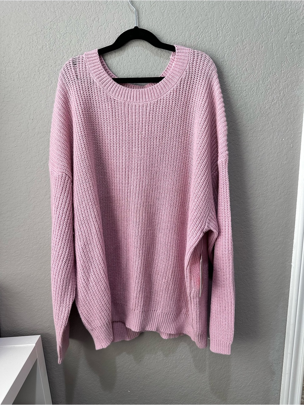 FLAW Lark + Grey Pink Chunky Slouchy Knit Sweater Torn Collar Hole AS IS